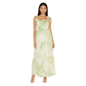 Line & Dot Sleeveless Palm Chiffon Maxi Dress Lime Green Women’s Small
